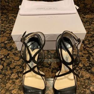 Jimmy Choo Black Lance signature kid leather and metallic sandals